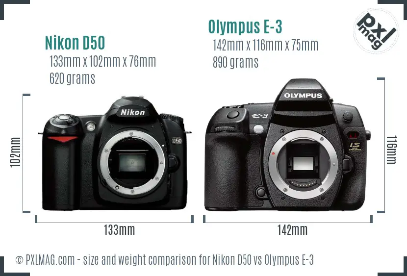 Nikon D50 vs Olympus E-3 size comparison