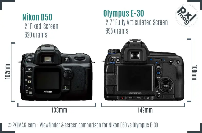 Nikon D50 vs Olympus E-30 Screen and Viewfinder comparison