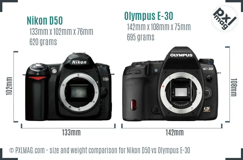 Nikon D50 vs Olympus E-30 size comparison