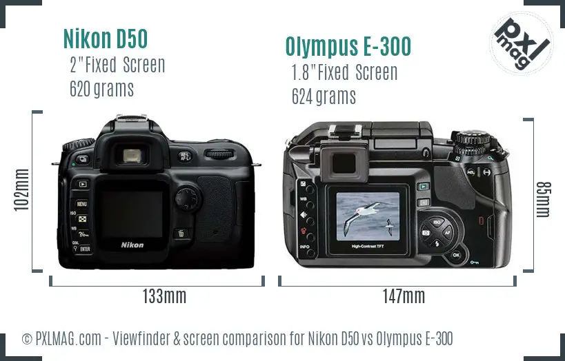 Nikon D50 vs Olympus E-300 Screen and Viewfinder comparison