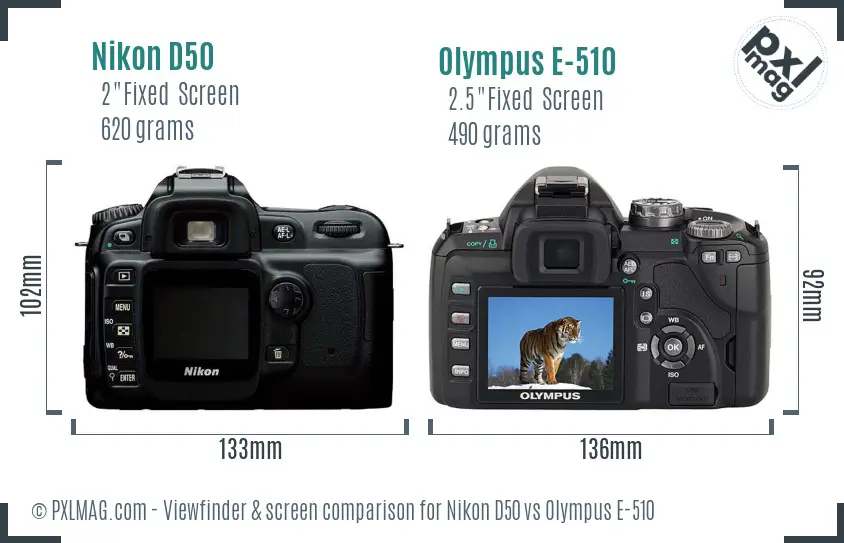 Nikon D50 vs Olympus E-510 Screen and Viewfinder comparison