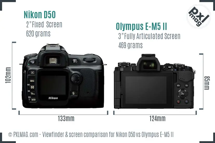 Nikon D50 vs Olympus E-M5 II Screen and Viewfinder comparison