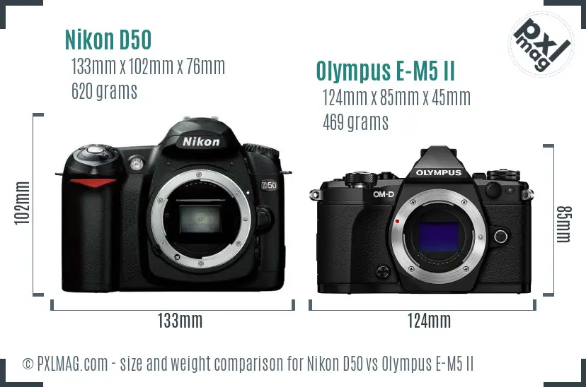 Nikon D50 vs Olympus E-M5 II size comparison