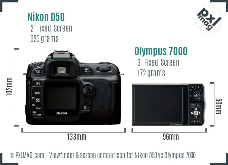 Nikon D50 vs Olympus 7000 Screen and Viewfinder comparison