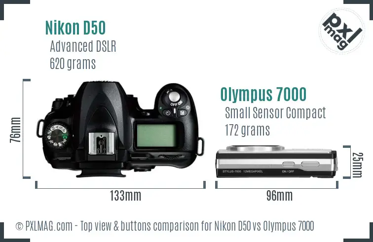 Nikon D50 vs Olympus 7000 top view buttons comparison