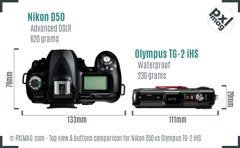 Nikon D50 vs Olympus TG-2 iHS top view buttons comparison