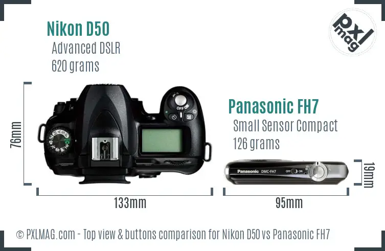 Nikon D50 vs Panasonic FH7 top view buttons comparison