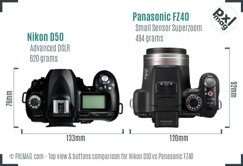 Nikon D50 vs Panasonic FZ40 top view buttons comparison