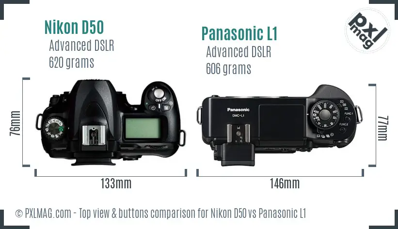 Nikon D50 vs Panasonic L1 top view buttons comparison