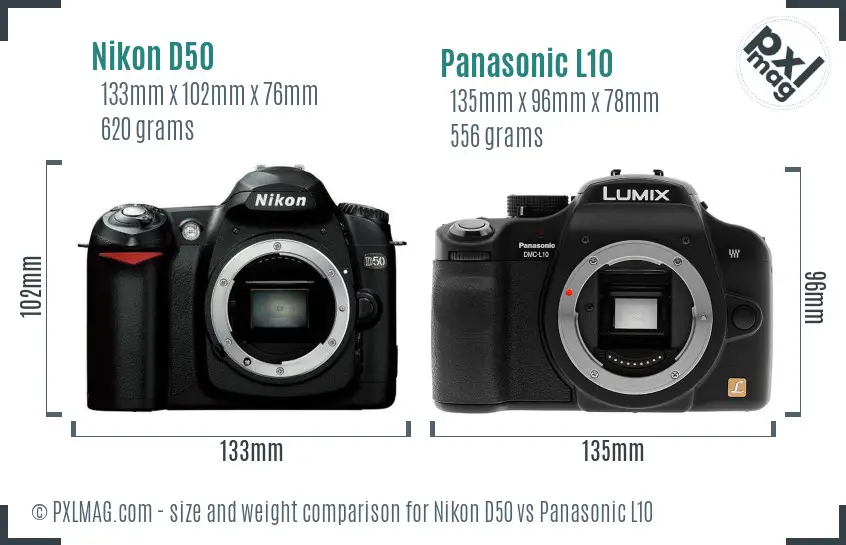 Nikon D50 vs Panasonic L10 size comparison