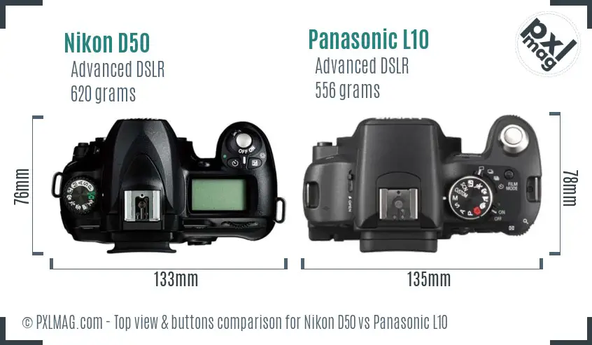 Nikon D50 vs Panasonic L10 top view buttons comparison