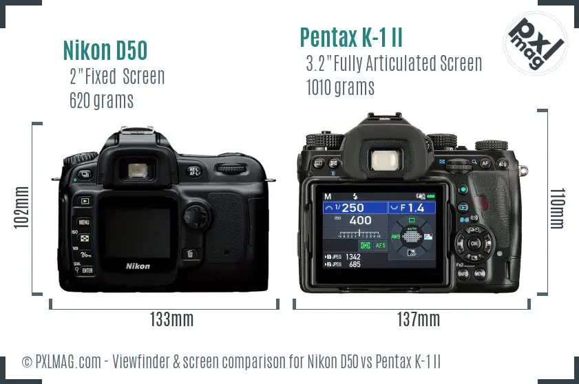 Nikon D50 vs Pentax K-1 II Screen and Viewfinder comparison