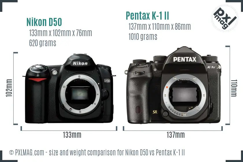 Nikon D50 vs Pentax K-1 II size comparison