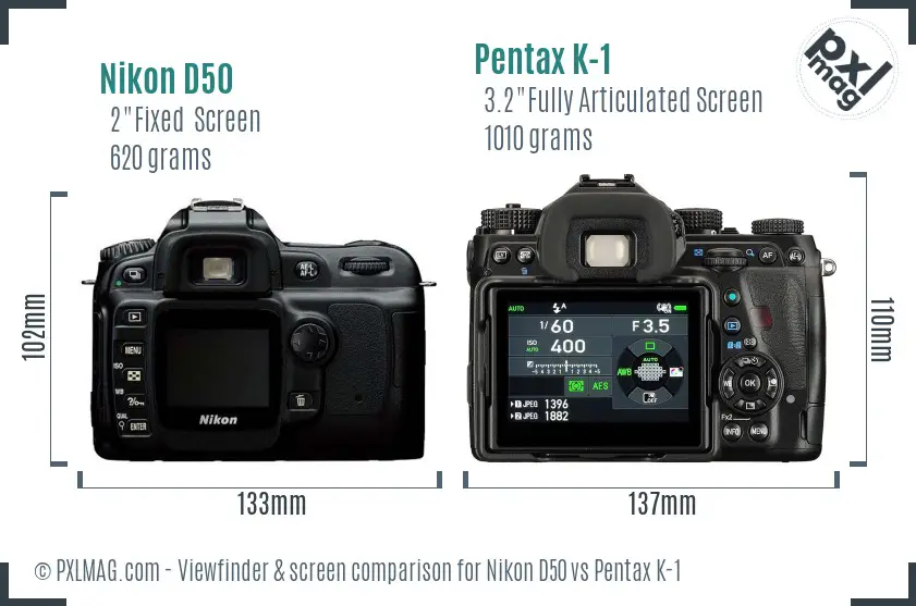 Nikon D50 vs Pentax K-1 Screen and Viewfinder comparison