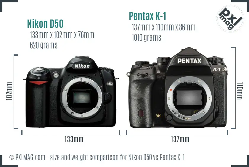 Nikon D50 vs Pentax K-1 size comparison