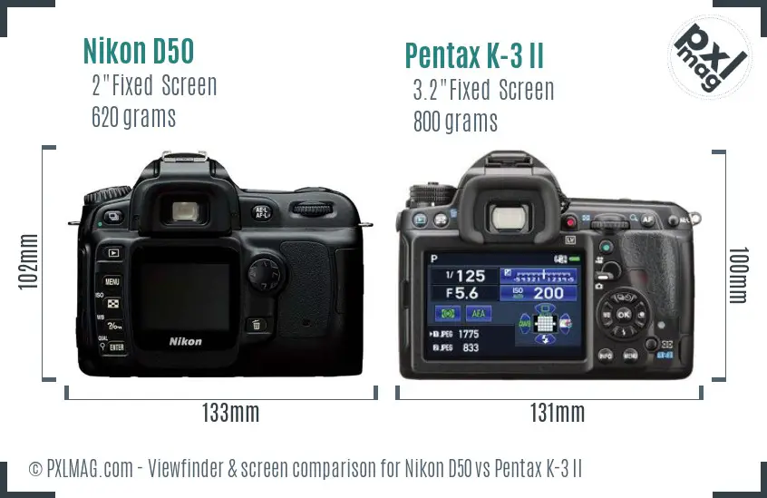 Nikon D50 vs Pentax K-3 II Screen and Viewfinder comparison