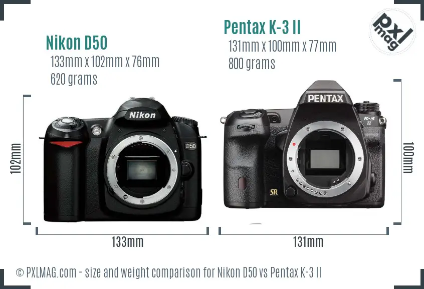 Nikon D50 vs Pentax K-3 II size comparison