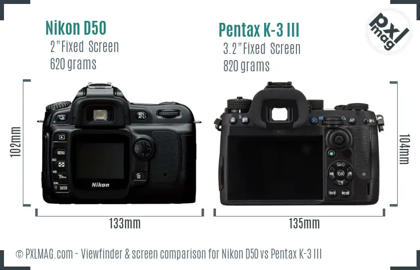 Nikon D50 vs Pentax K-3 III Screen and Viewfinder comparison