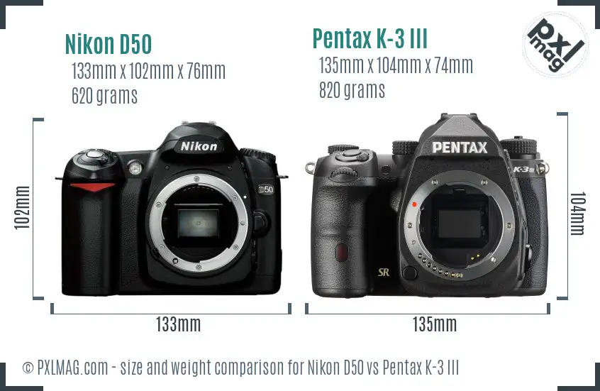 Nikon D50 vs Pentax K-3 III size comparison