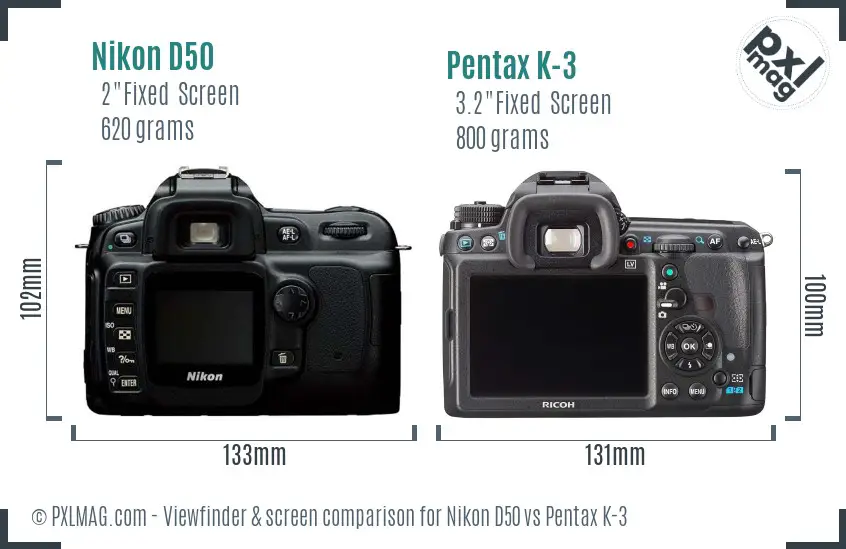 Nikon D50 vs Pentax K-3 Screen and Viewfinder comparison