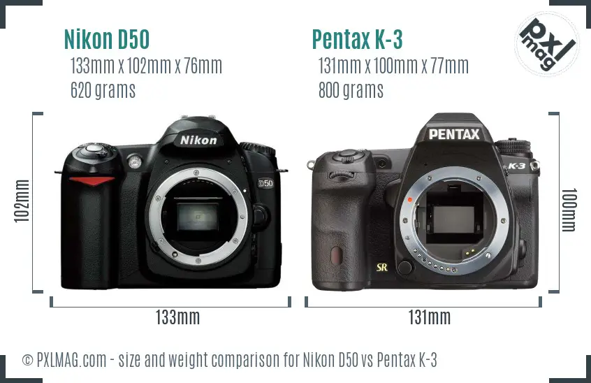 Nikon D50 vs Pentax K-3 size comparison