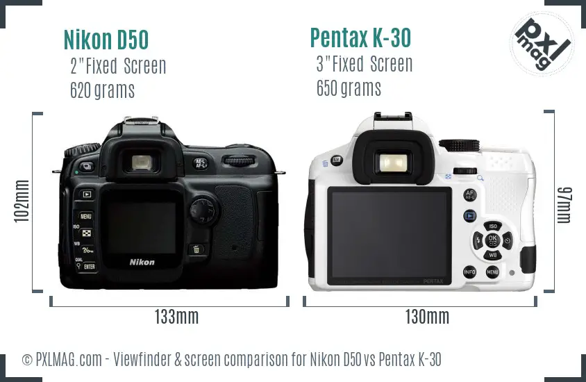 Nikon D50 vs Pentax K-30 Screen and Viewfinder comparison
