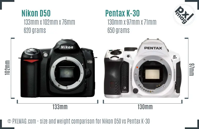 Nikon D50 vs Pentax K-30 size comparison
