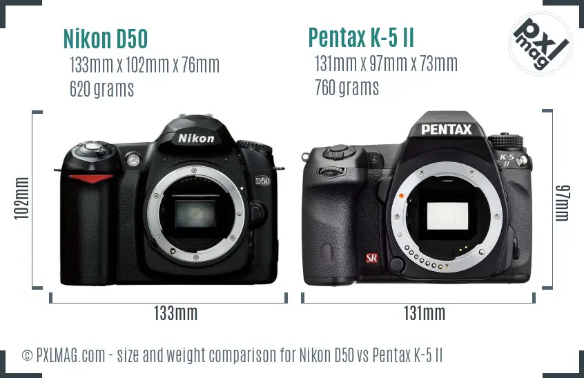 Nikon D50 vs Pentax K-5 II size comparison