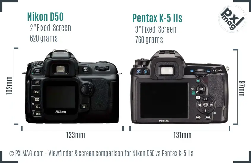 Nikon D50 vs Pentax K-5 IIs Screen and Viewfinder comparison