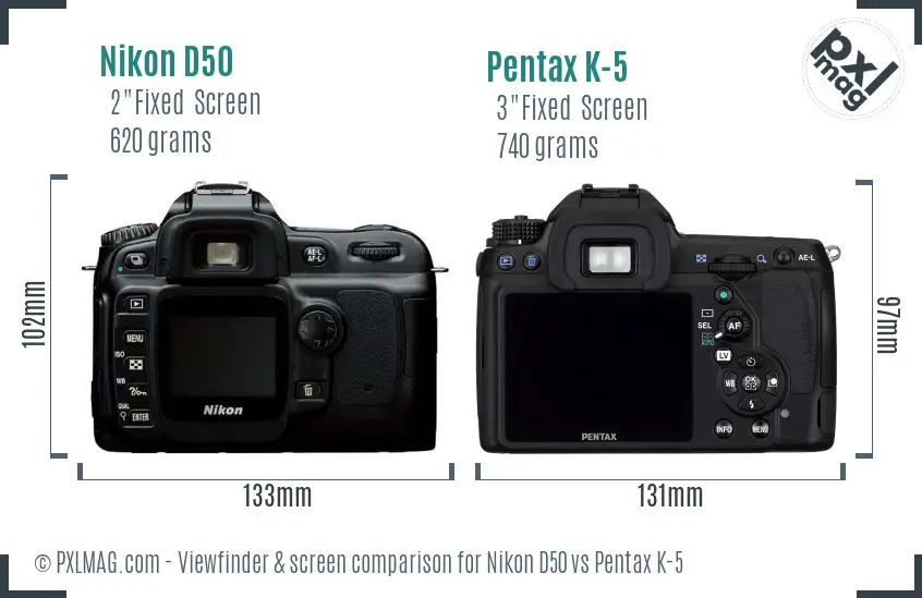 Nikon D50 vs Pentax K-5 Screen and Viewfinder comparison