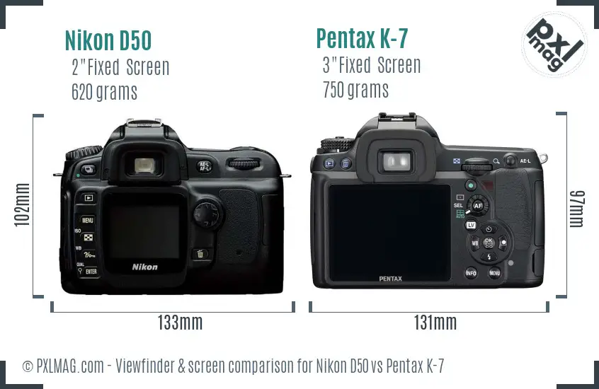 Nikon D50 vs Pentax K-7 Screen and Viewfinder comparison