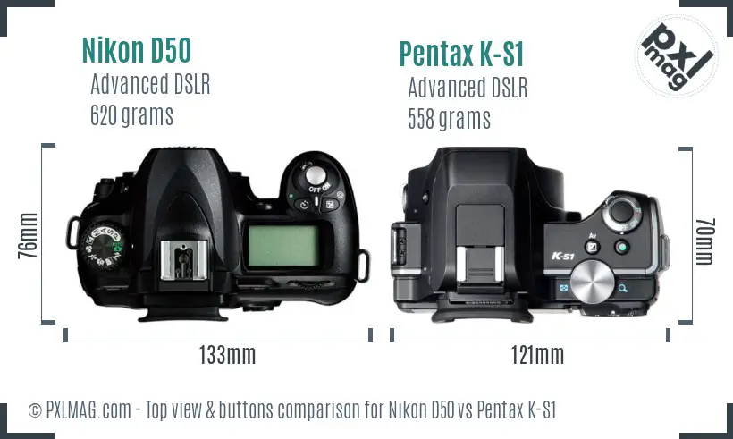 Nikon D50 vs Pentax K-S1 top view buttons comparison