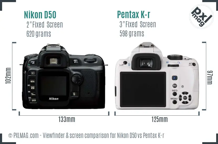 Nikon D50 vs Pentax K-r Screen and Viewfinder comparison