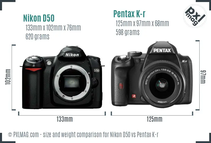 Nikon D50 vs Pentax K-r size comparison