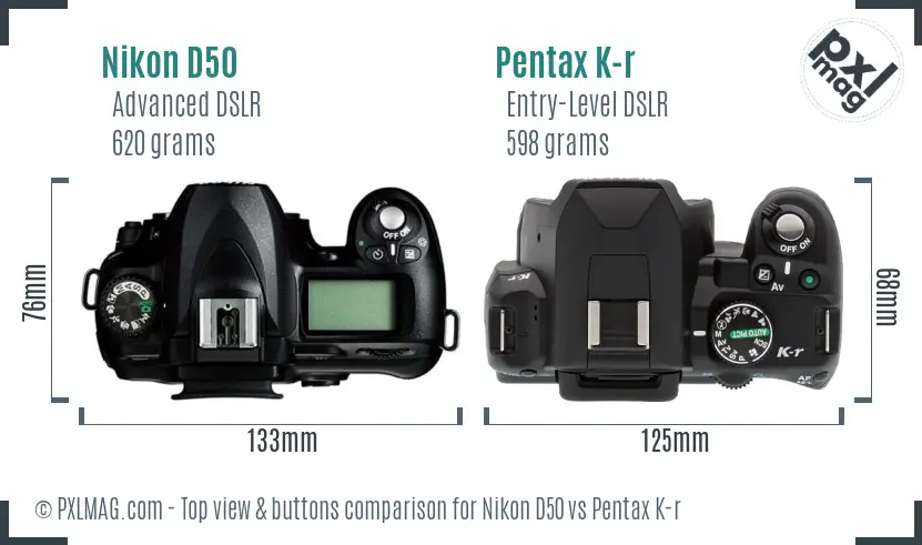 Nikon D50 vs Pentax K-r top view buttons comparison