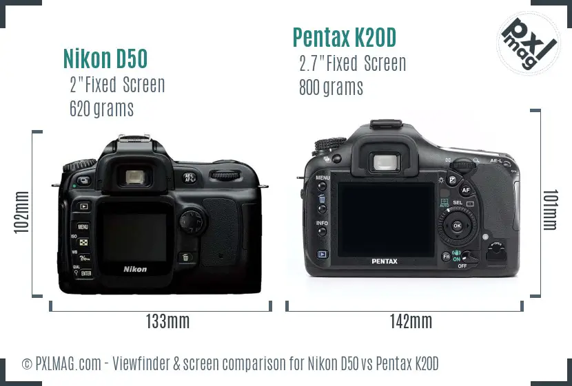 Nikon D50 vs Pentax K20D Screen and Viewfinder comparison