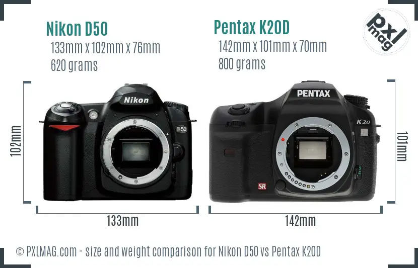 Nikon D50 vs Pentax K20D size comparison