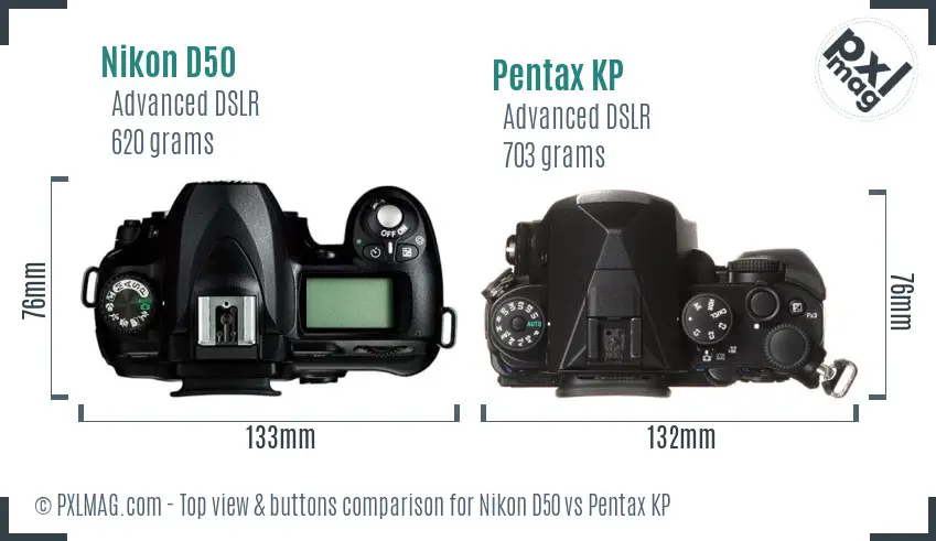 Nikon D50 vs Pentax KP top view buttons comparison