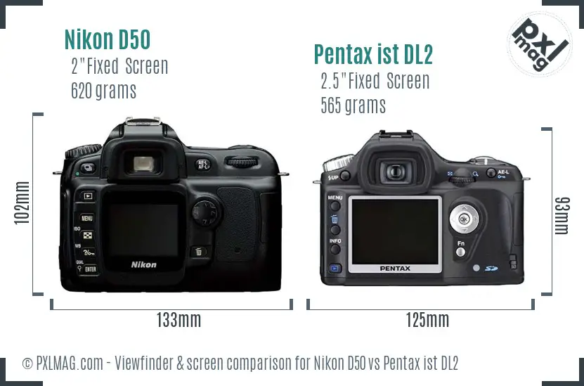 Nikon D50 vs Pentax ist DL2 Screen and Viewfinder comparison