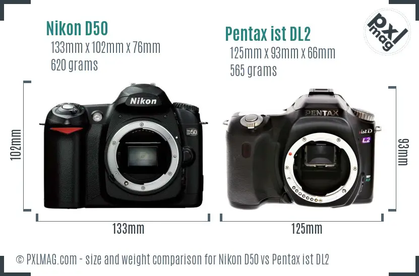 Nikon D50 vs Pentax ist DL2 size comparison