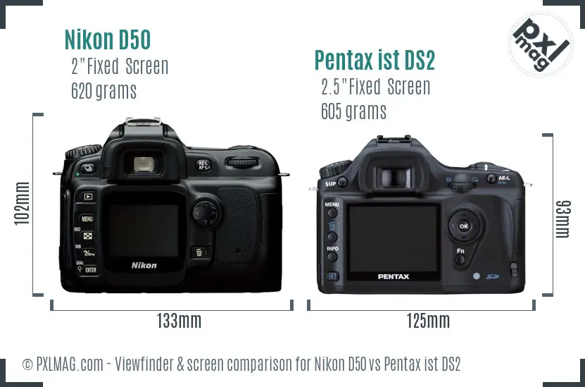Nikon D50 vs Pentax ist DS2 Screen and Viewfinder comparison