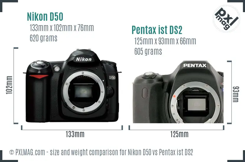 Nikon D50 vs Pentax ist DS2 size comparison