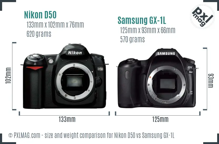 Nikon D50 vs Samsung GX-1L size comparison