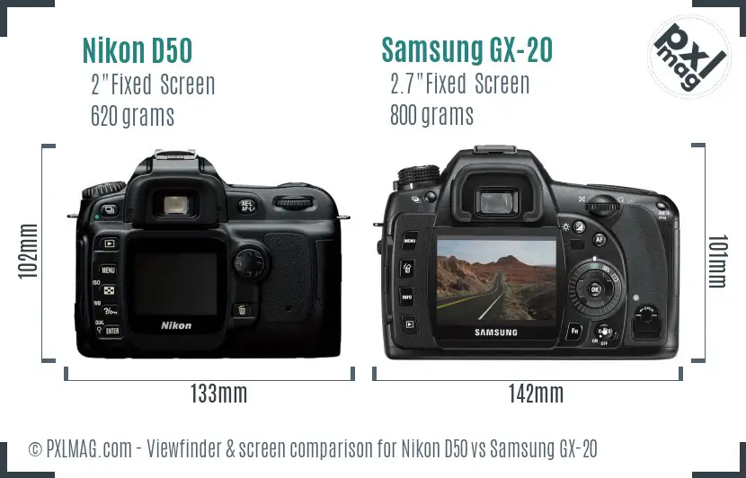 Nikon D50 vs Samsung GX-20 Screen and Viewfinder comparison