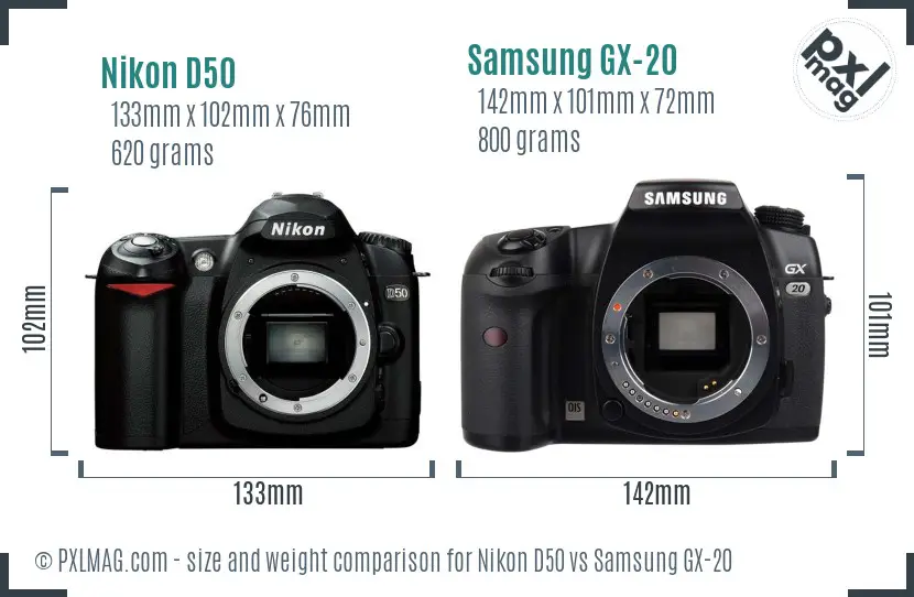 Nikon D50 vs Samsung GX-20 size comparison