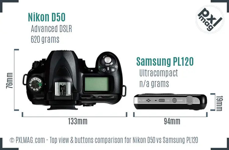 Nikon D50 vs Samsung PL120 top view buttons comparison