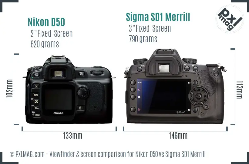 Nikon D50 vs Sigma SD1 Merrill Screen and Viewfinder comparison