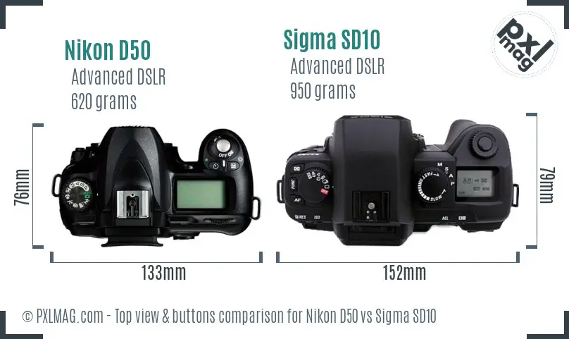 Nikon D50 vs Sigma SD10 top view buttons comparison