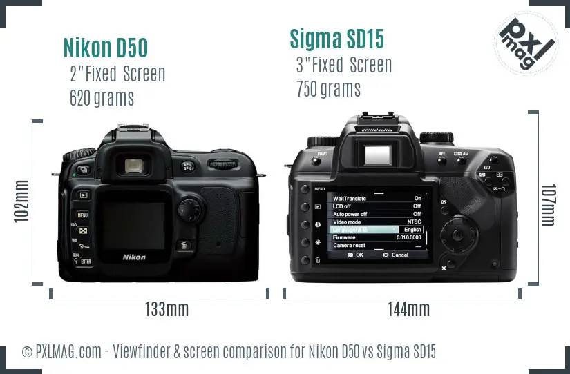 Nikon D50 vs Sigma SD15 Screen and Viewfinder comparison