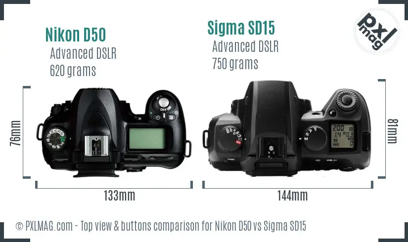 Nikon D50 vs Sigma SD15 top view buttons comparison